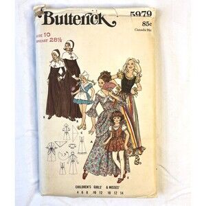Butterick 5979 Pilgrim Gypsy Dutch Colonial Costume Pattern 1970 28.5 Bust sz 10
